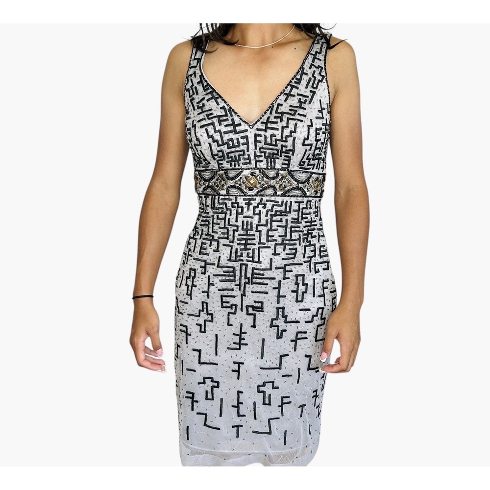 VTG Sue Wong Nocturne Y2k Babydoll Beaded Dress Size 0 Art Cocktail NYE Holiday